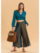 Elasticated Waistband with Slit Detail  Petrol Blue Wide Leg Trousers 4840